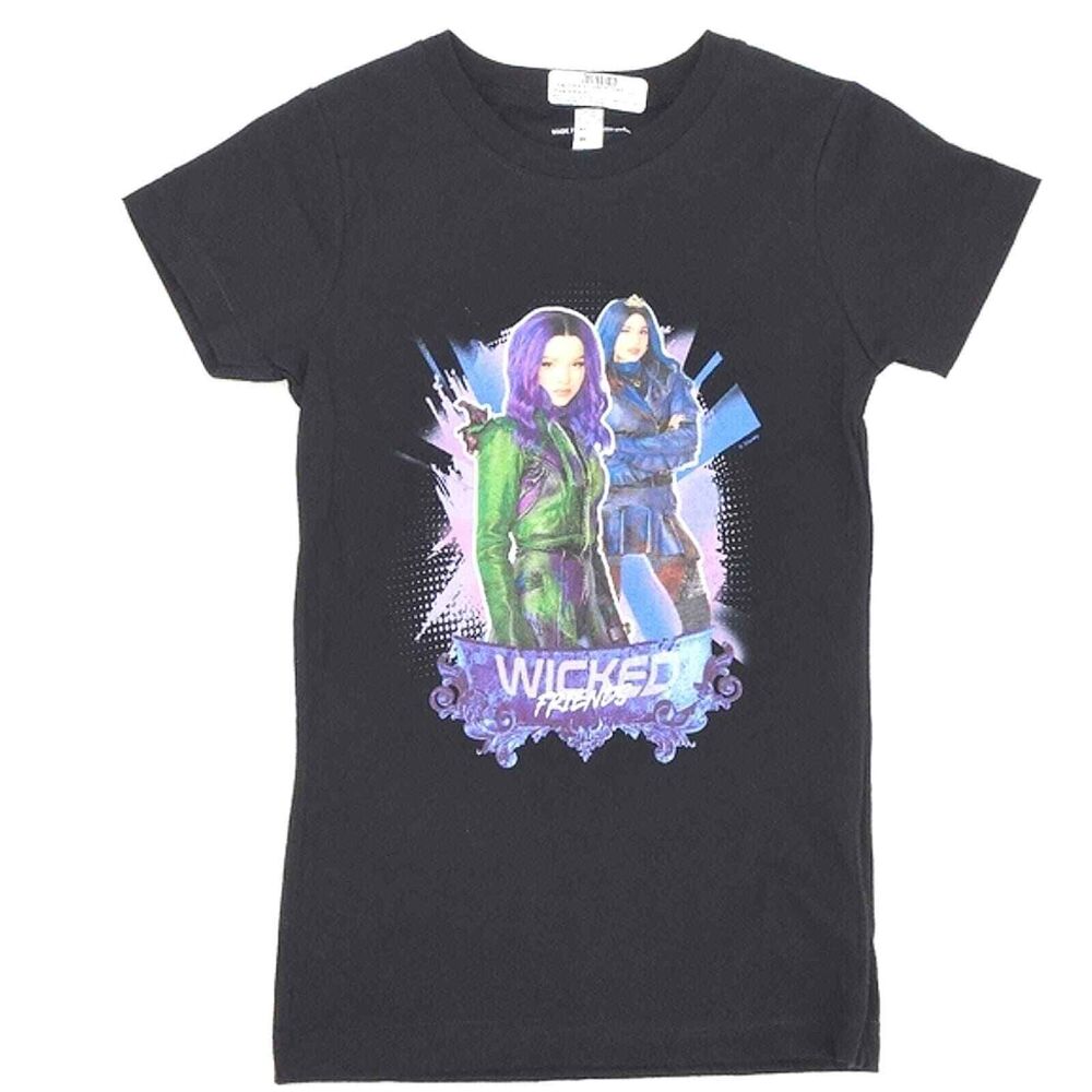 Disney Descendants Wicked Friends Mal Evie Black T-Shirt Tee Girls Size Large